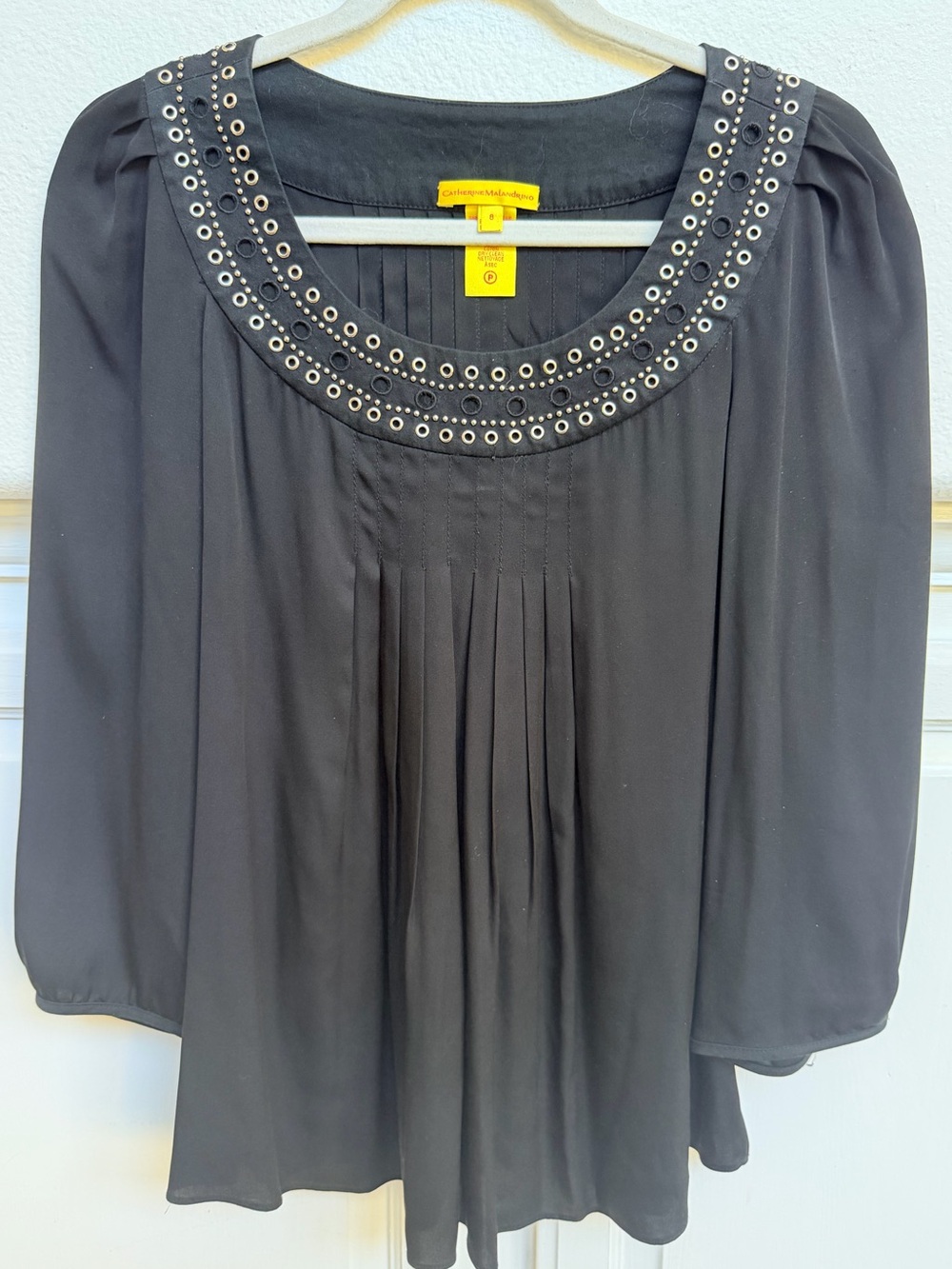 Catherine Malandrino Black Eyelet Scoop-Neck Tunic Top